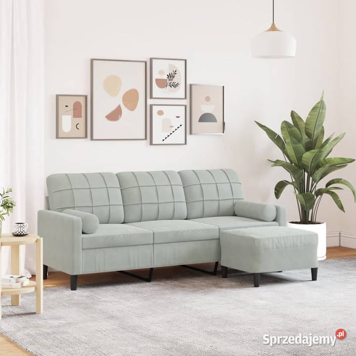 3osobowa sofa z podnóżkiem jasnoszara 180 Sofy i kanapy Warszawa