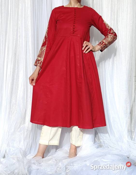 Orientalna tunika sukienka czerwona M 38 bawełna
