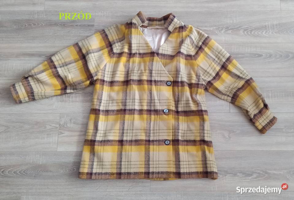 Płaszcz damski KRATA żółto brązowy czarny