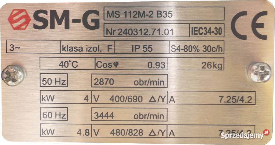 SILNIK ELEKTRYCZNY Z KOŁNIERZEM 4kW 400690V 2870 Solec Kujawski