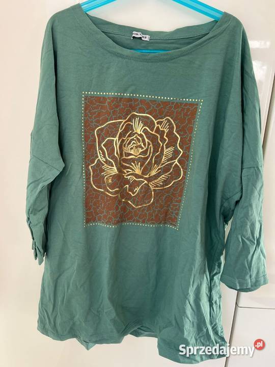 Fantastyczny zielona koszulka z złotą różą ML Inny wzór