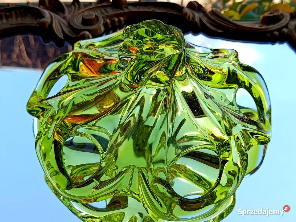 Piękna owocarka patera w kolorze cytrynki Czechy Porcelana i szkło Klenica