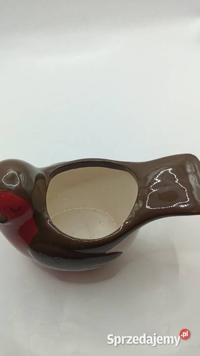 Figurka ceramiczna ptak rudzik pojemnik miseczka