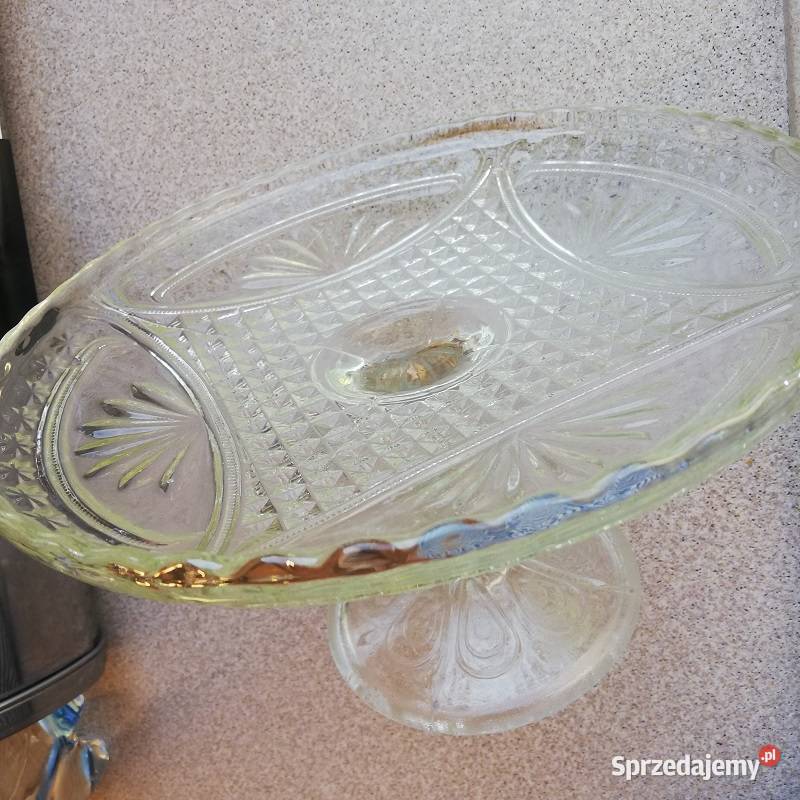 Patera szklana na nóżce na ciasto owoce Sieradz