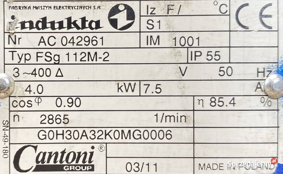 silnik elektryczny 4kW 2865obr 3fazowy INDUKTA kujawsko-pomorskie Pigża