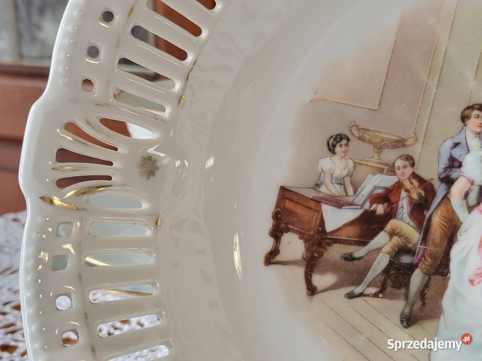 Duża ażurowa miska ze scenką staruszka Gdańsk