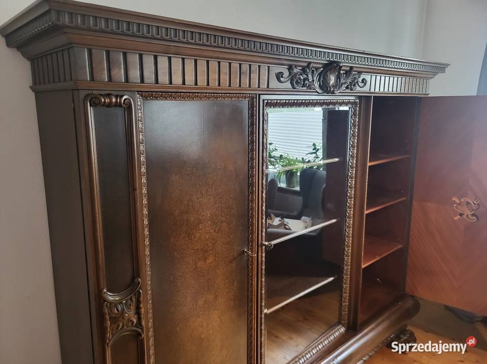 Rzeźbiona biblioteka orzechowa kredens Sypniewo