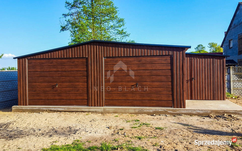 Garaż Blaszany 75x6m 2x Brama Uchylna Ciemny Cieszyn