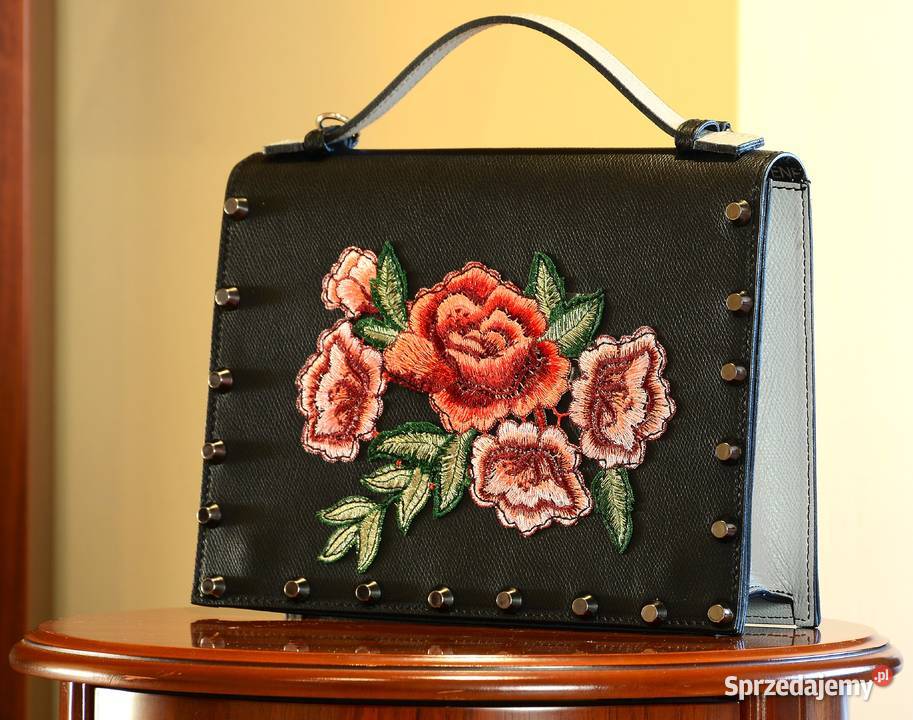 Śliczna kobieca torebka skórzana z haftem w 26cm warmińsko-mazurskie Olsztyn