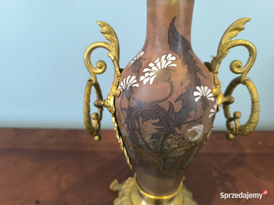 Piękna unikalna lampa mosiądz ceramika malowana Antyki łódzkie Łódź