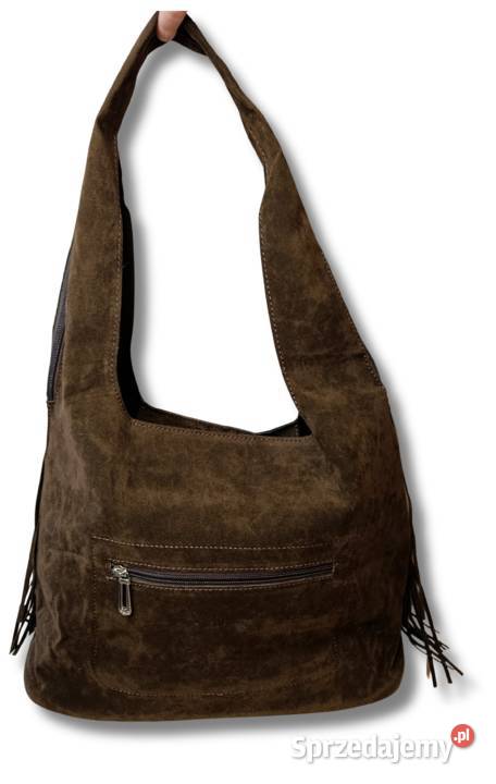 Czekoladowa torebka zamszowa hobo frędzle Torby i torebki wielkopolskie Żabiczyn