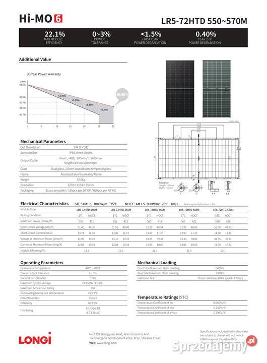 Panele Fotowoltaiczne Longi Solar 570W Lublin