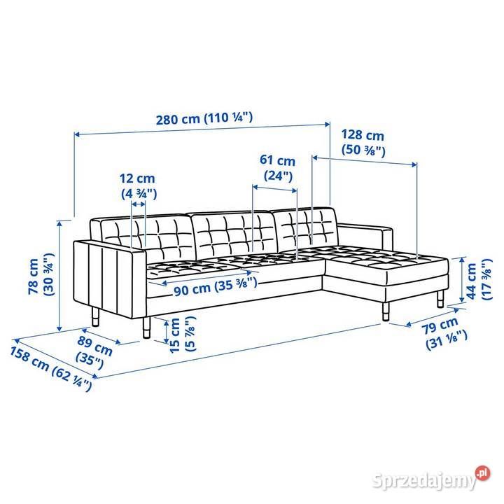 IKEA Landskrona sofa 3osobowa z szezlongiem Sofy i kanapy Pruszków