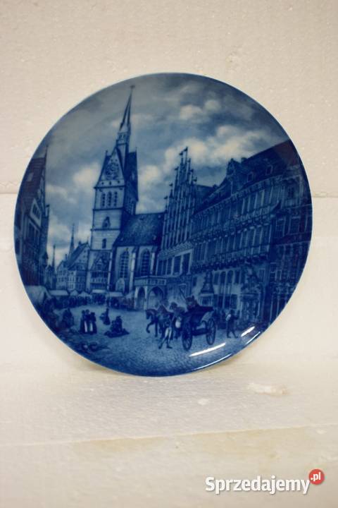 Hanower z dawnych lat trzy talerze kobaltowe Porcelana i szkło Chełmno
