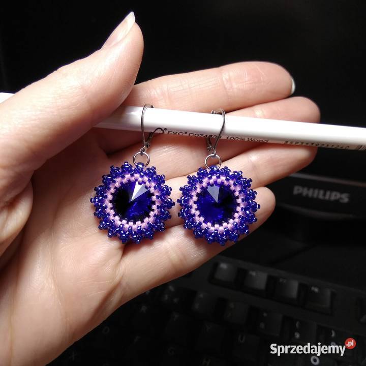 Kolczyki handmade szafiroworóżowe ze szklanych Kolczyki Kolbuszowa