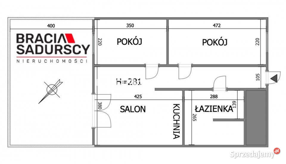 Mieszkanie na sprzedaż 44m2 3 pokoje Kraków Sprzedaż