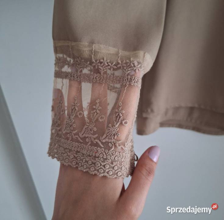 Elegancka beżowa brązowa bluzka z długim rękawem Kraków