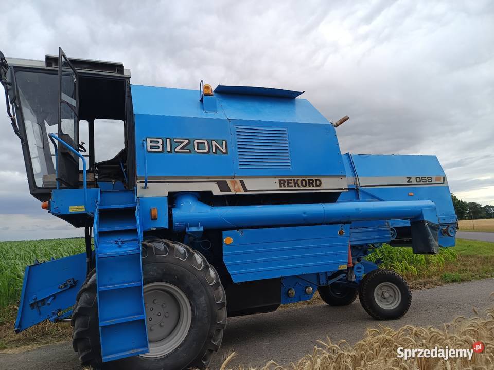 Kombajn zbożowy Bizon Rekord niebieski na dużej Kutno