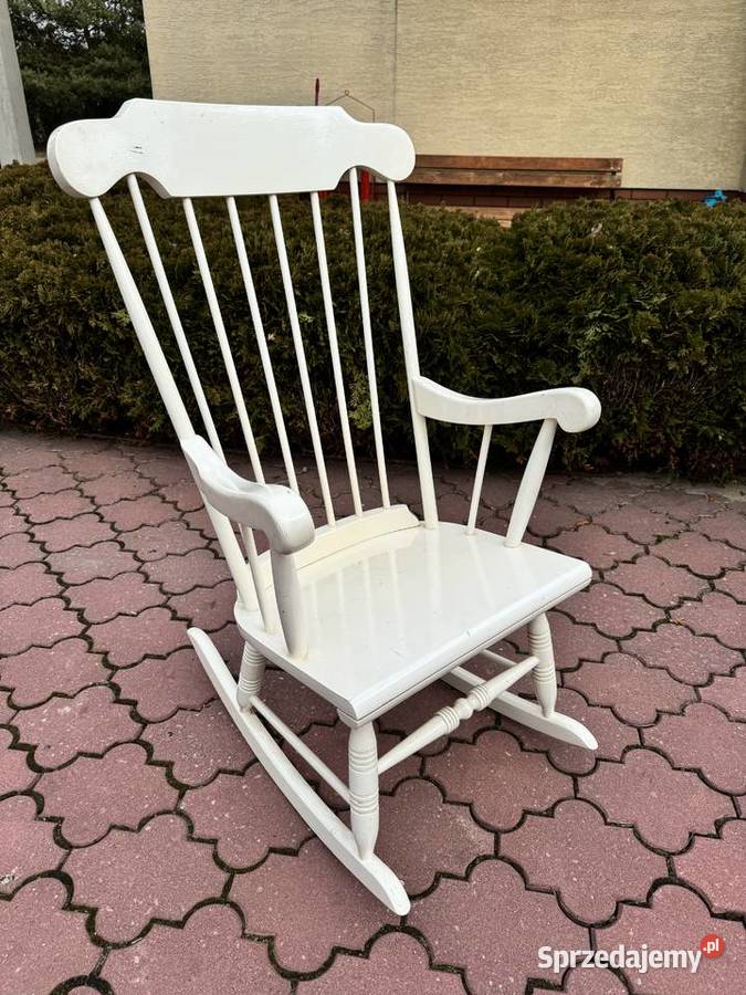 Fotel biały bujany bujak drewniany na biegunach mazowieckie Sulbiny