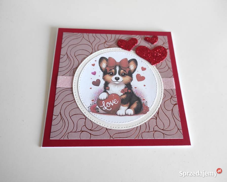 Kartka ręcznie robiona na Walentynki z pieskiem