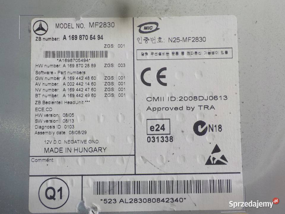 MERCEDES A W169 LIFT 09r radio CD A1698705494