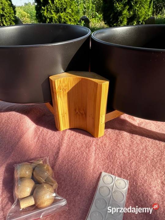 Podwójne ceramiczne miski 850ml stojak bambusowy kujawsko-pomorskie Osięciny