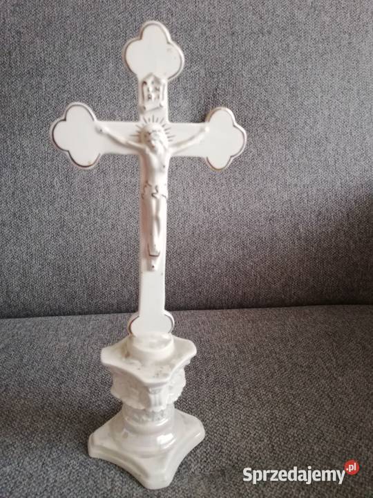 Stary krucyfiks stojący porcelanowy 28 Antyki