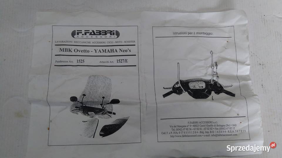 NOWA SZYBA OWIEWKA OSŁONA FABBRI MADE IN ITALY