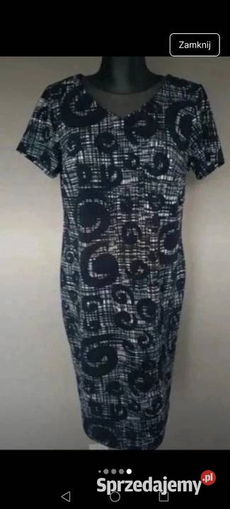 Sukienka granatowa wzór vintage krótki rękaw Długość Midi Spódnice i sukienki podkarpackie Krosno