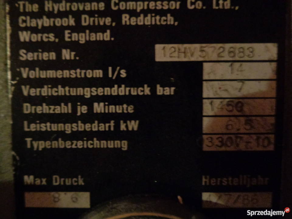 Kompresor łopatkowy Hydrovane śrubowysprężarka Pozostałe Wieluń sprzedam