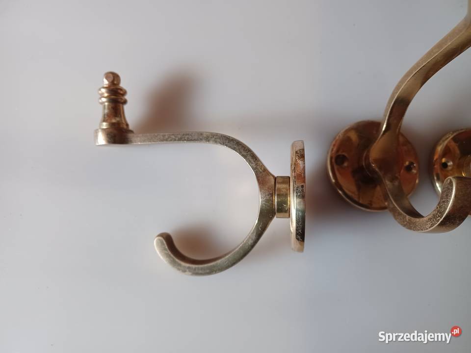 Trzy mosiężne masywne stylowe wieszaki Wieszaki Poznań
