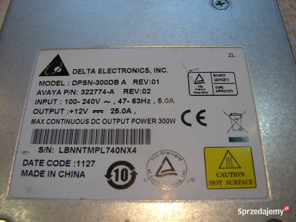 Zasilacz 12V 25A DC Delta Electronics DPSN300DBA Komputery i Akcesoria Starogard Gdański