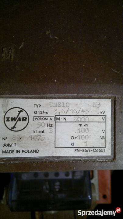 Przekładnik napięciowy UMZ10 3000V ZWAR kt 12 s Dąbrowa Górnicza sprzedam