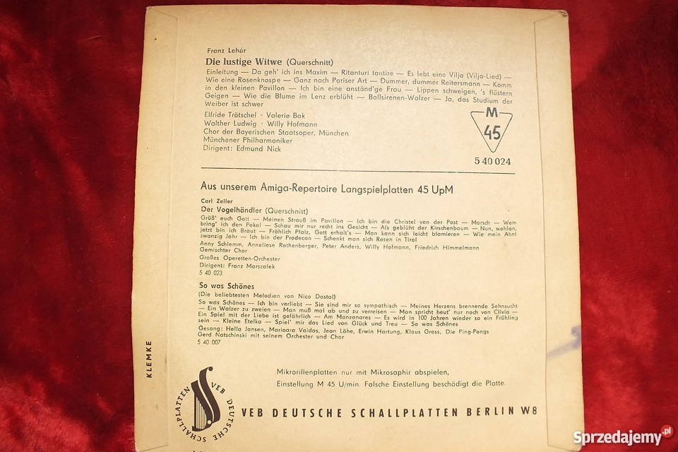 Płyta winylowa szelakowa F Lehar CZeller Klasyk płyta winylowa lubuskie Żary