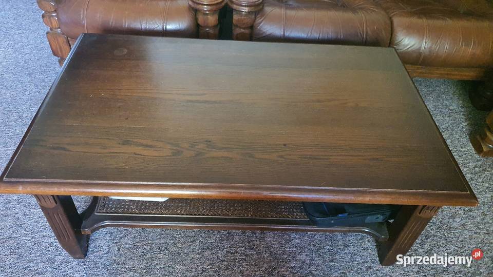 Meble dębowe skórzane 311 ława zegar plus lampa Leżajsk