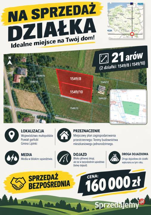 Działka budowlana, 21 arów, Gorlice Lipinki, bezpośrednio