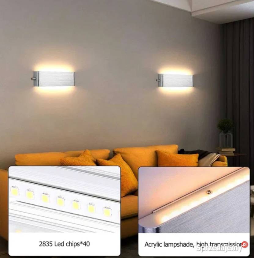 Nowa lampa LED ścienna kinkiet srebrna ze Poraj