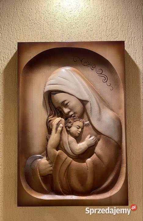 Płaskorzeźba Matka Boska z dzieciątkiem Figurki i rzeźby Kraków