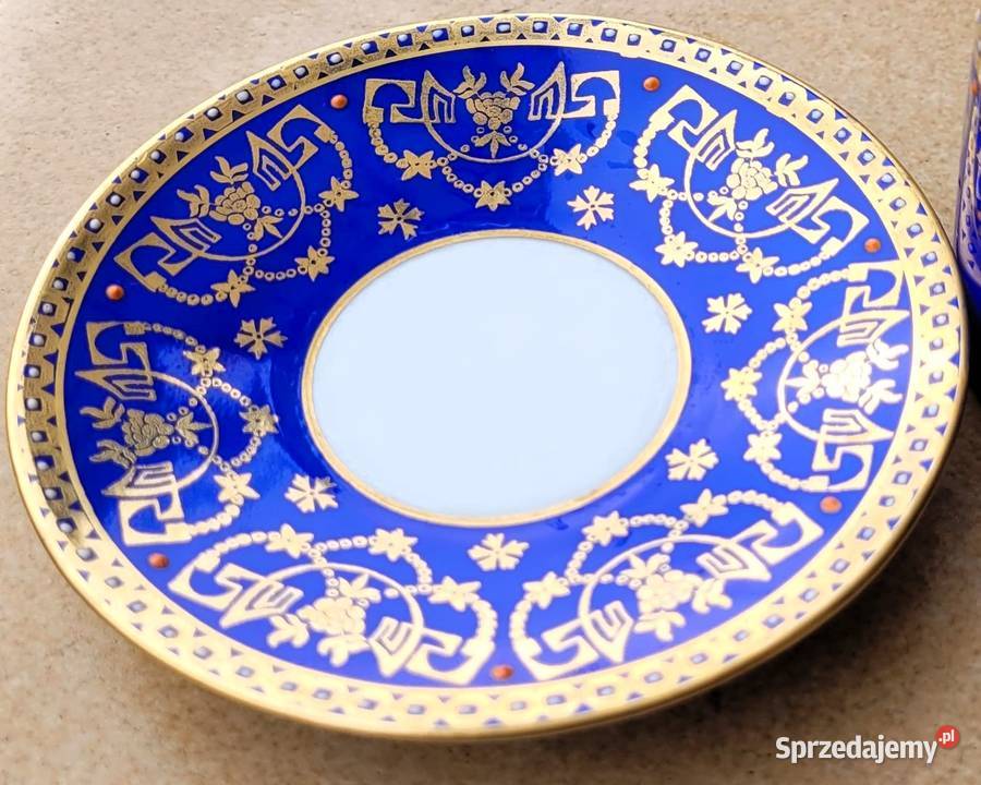 Zabytkowa neoklasyczna kobaltowa filiżanka Beyer Porcelana i szkło Kraków