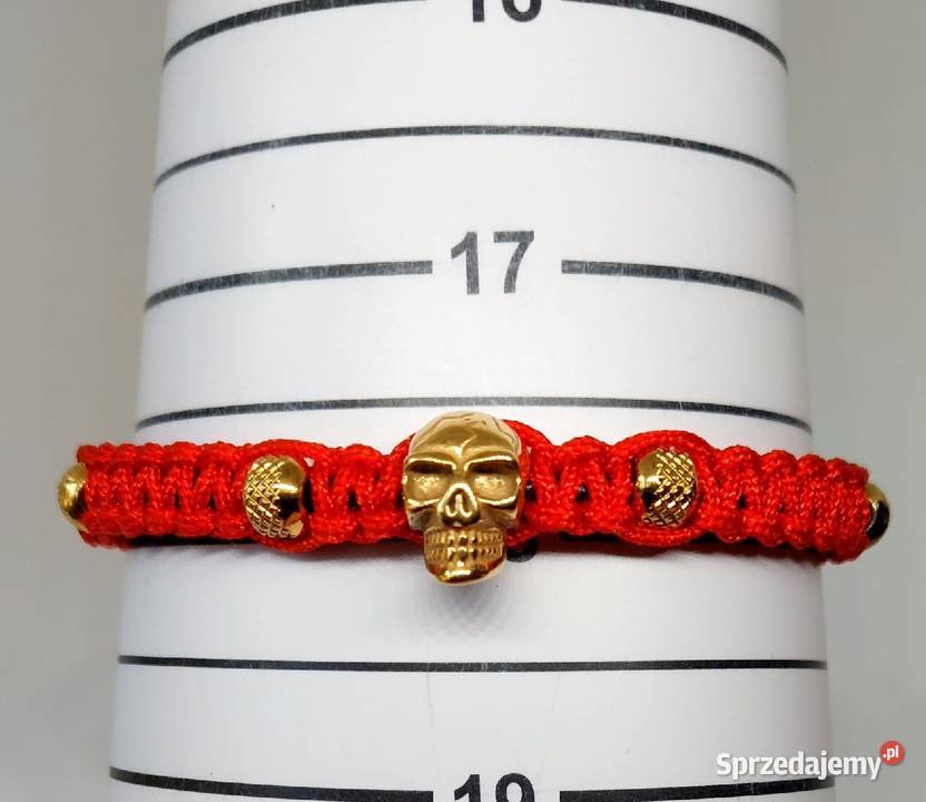 BRANSOLETKA STAL 316l CZASZKA ZŁOTY CZERWONY