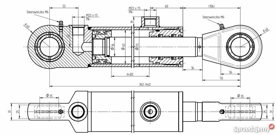 SIŁOWNIK HYDRAULICZNY CYLINDER TŁOK SKOK 80 2STR Solec Kujawski