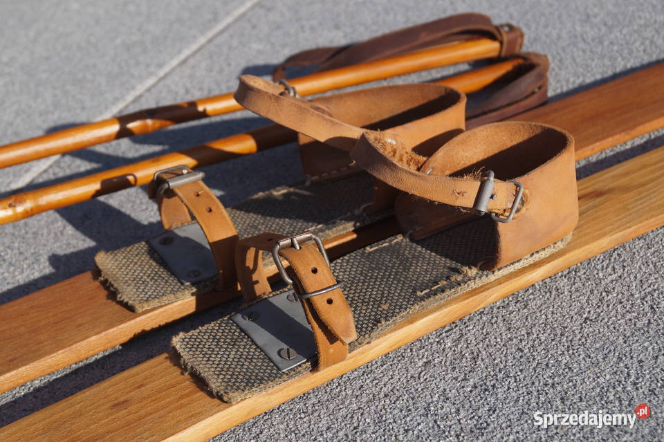 Stare drewniane narty dziecięce 100 kijki