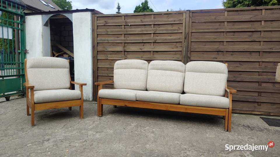Komplet kanapa fotel drewno sosnowe lata 80 Warszawa