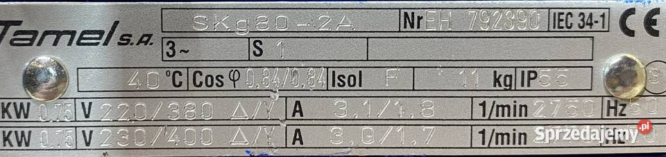 silnik elektryczny 075kW 2770obr 3fazowy Tamel Dom i Ogród Pigża