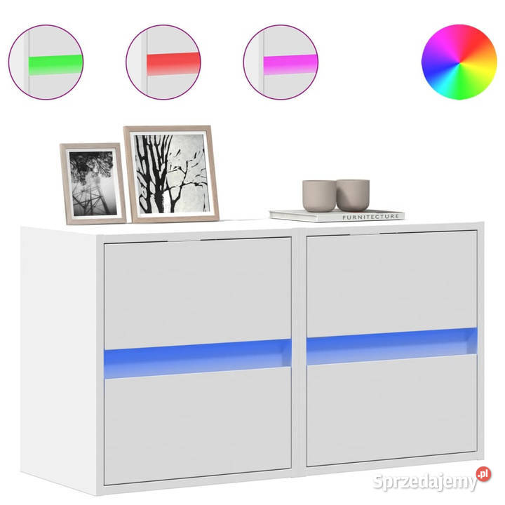 Ścienne szafki TV z LED 2 białe 41x31x45 Dom i Ogród
