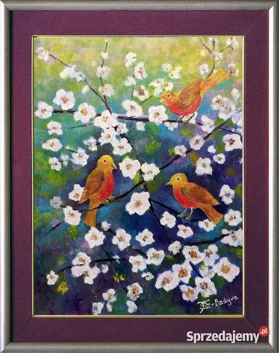 Obraz olejny Ptaszki wielokolorowy lubelskie Lublin