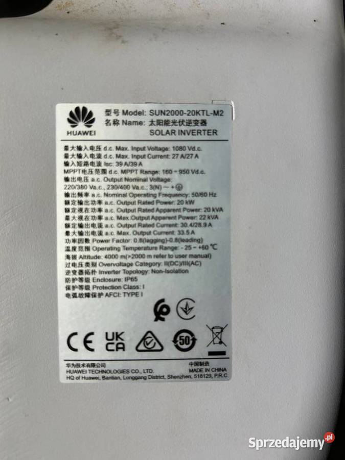 Sprzedam falownik HUAWEI SUN 2000 20 KTL M2 Lublin