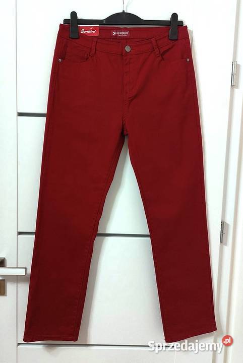 Spodnie Jeansy L 40 XL 42 ciemno czerwone Nowe z Warszawa sprzedam