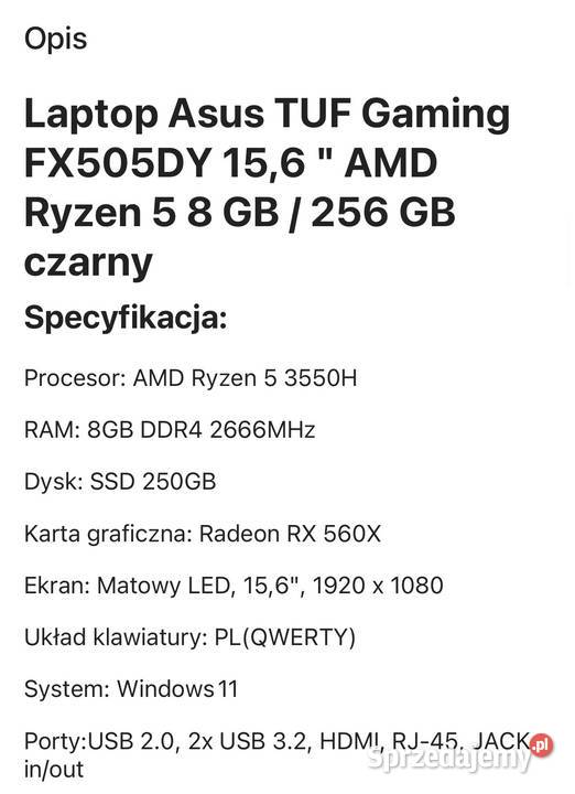 Laptop gamingowy Asus tuf gaming dolnośląskie Wojcieszów
