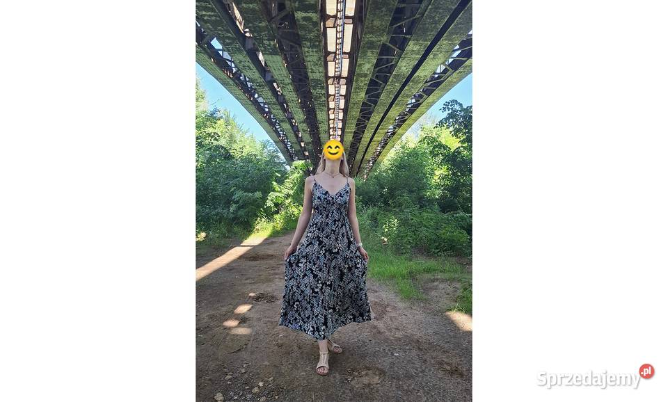 Piękna długa sukienka czarna w kwiaty M Warszawa sprzedam